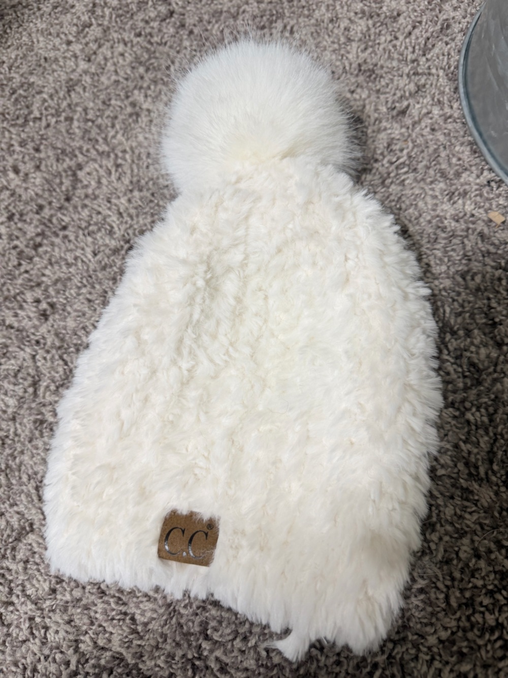 CC Fuzzy Pom Beanie in Ivory